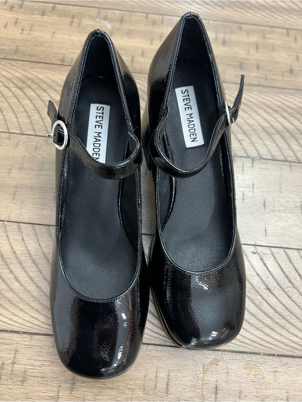 Steve Madden Black Patent Mary Jane Heels with Buckle Strap